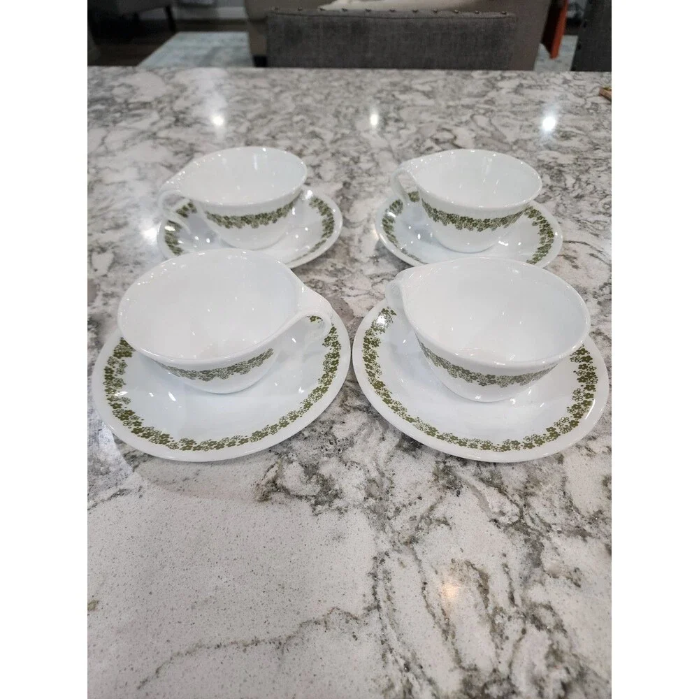 Vintage Corelle Crazy Daisy Spring Blossom Cups & Saucers Set of 4